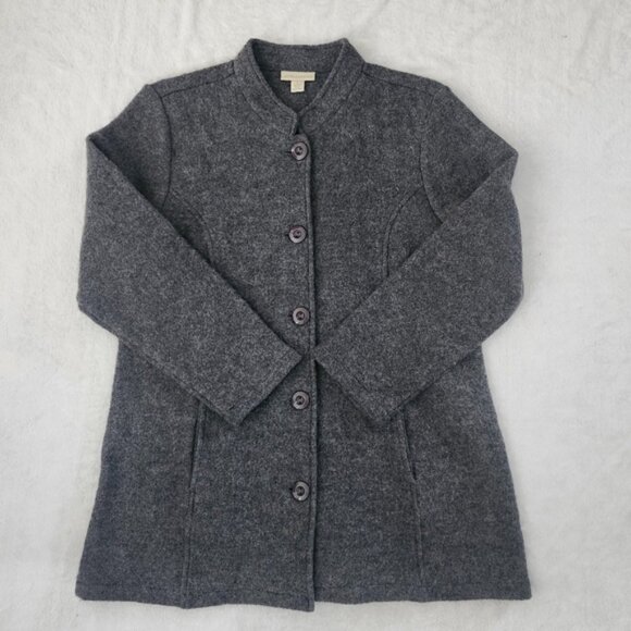 APPLESEED'S Women's Large Dark Grey 100% Wool Button Down Cardigan Cozy Warm - Picture 1 of 7
